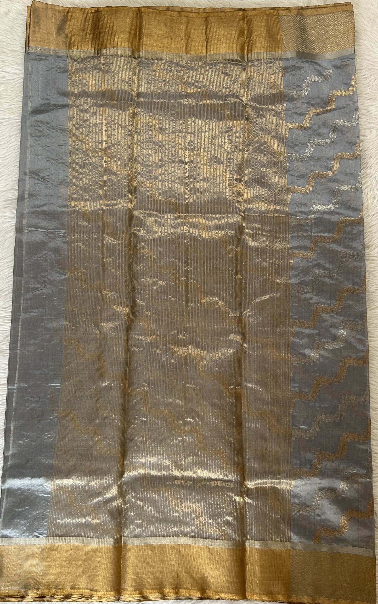 Chanderi Pattu Saree Pastel Blue colored saree complemented with a Gold Zari border - Sampradaya Designer Studio