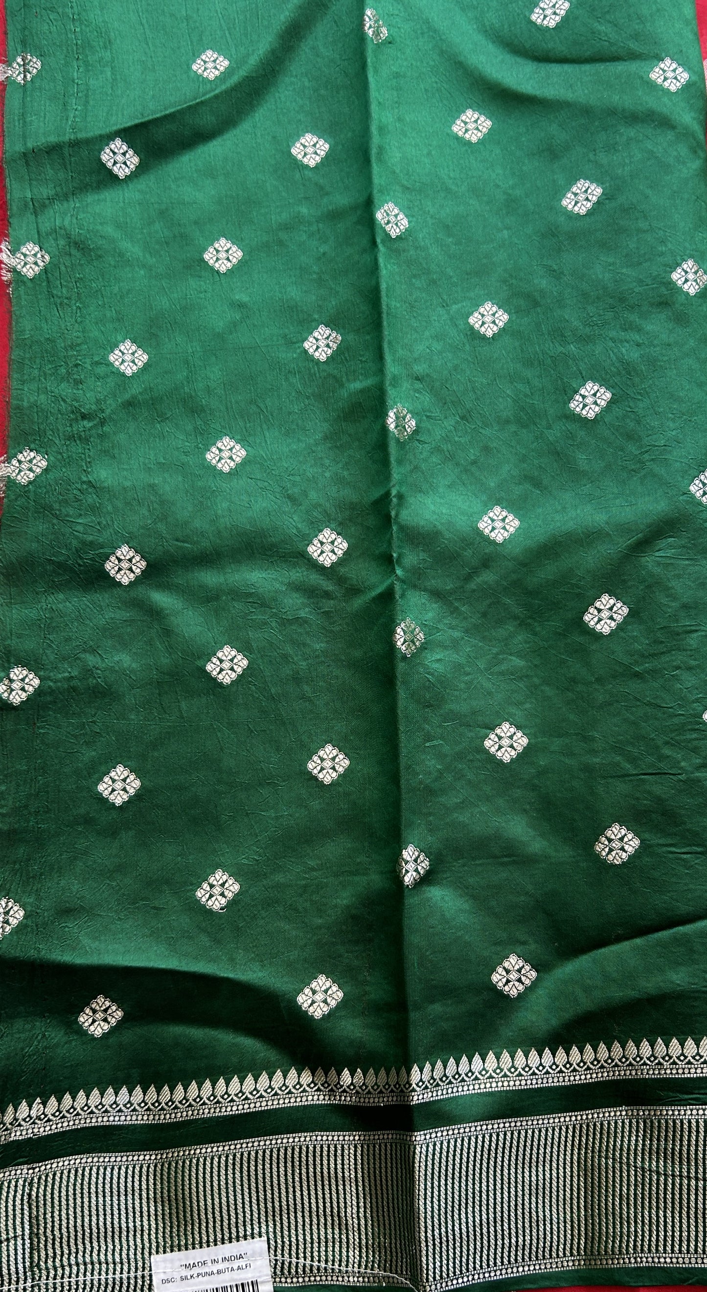Chiniya Silk Saree Red Colored Exquisite with a Zari Border. - Sampradaya Designer Studio
