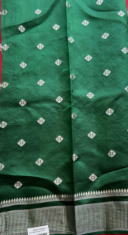 Chiniya Silk Saree Red Colored Exquisite with a Zari Border. - Sampradaya Designer Studio