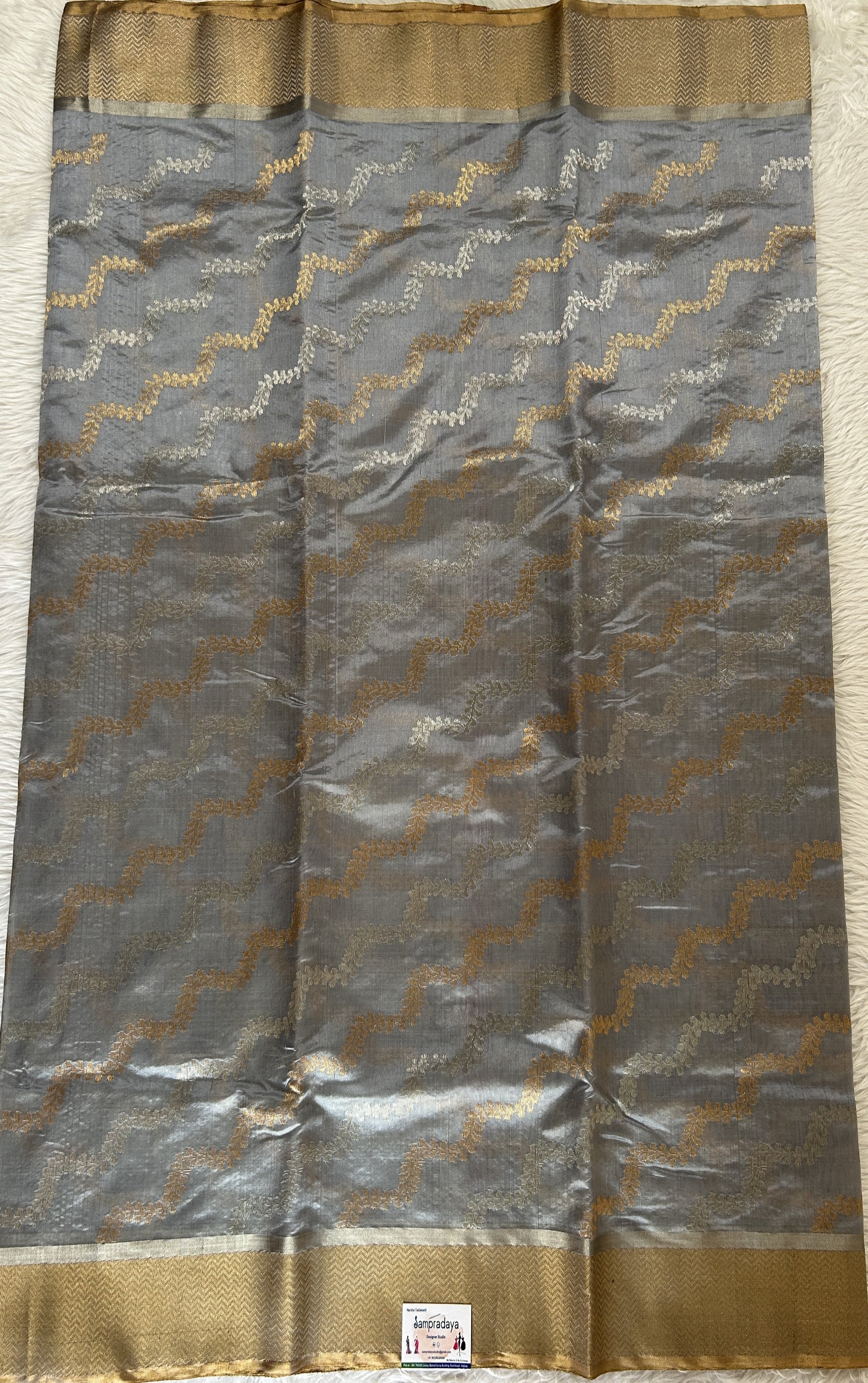 Chanderi Pattu Saree Pastel Blue colored saree complemented with a Gold Zari border - Sampradaya Designer Studio