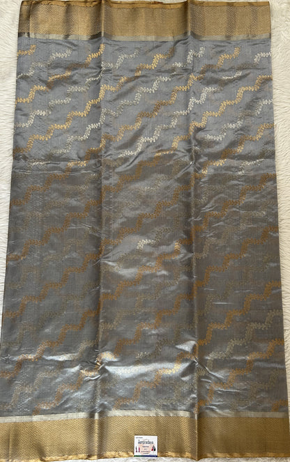 Chanderi Pattu Saree Pastel Blue colored saree complemented with a Gold Zari border - Sampradaya Designer Studio