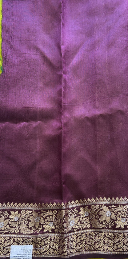 Chiniya Silk Saree Lime Green Colored Exquisite with a Zari Border. - Sampradaya Designer Studio