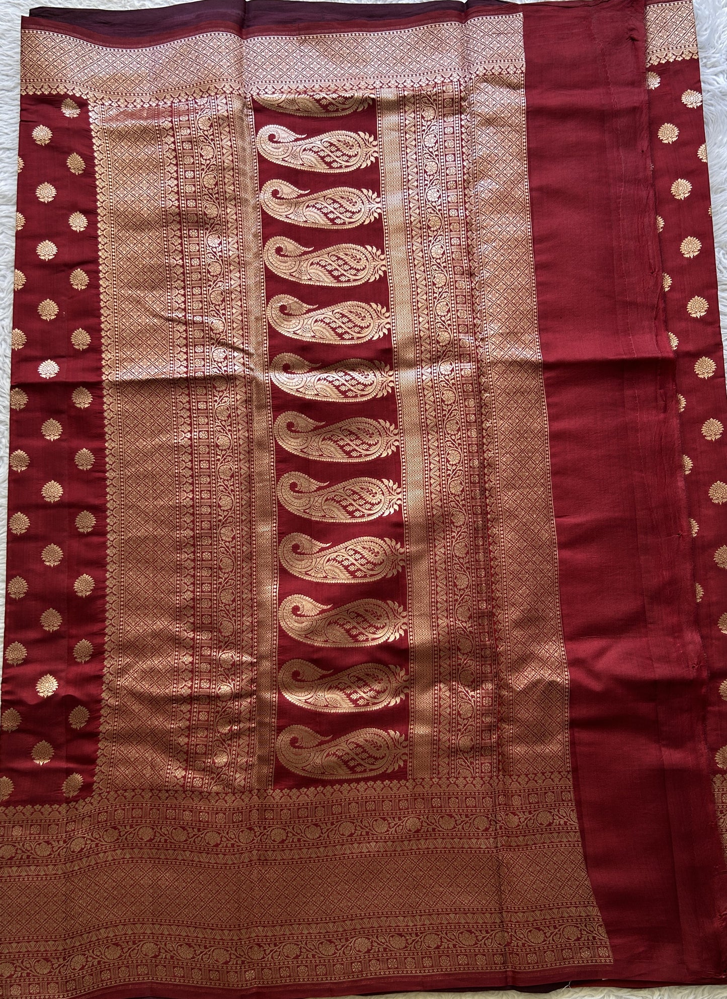 Chiniya Silk Saree Maroon Colored Exquisite with a Zari Border. - Sampradaya Designer Studio