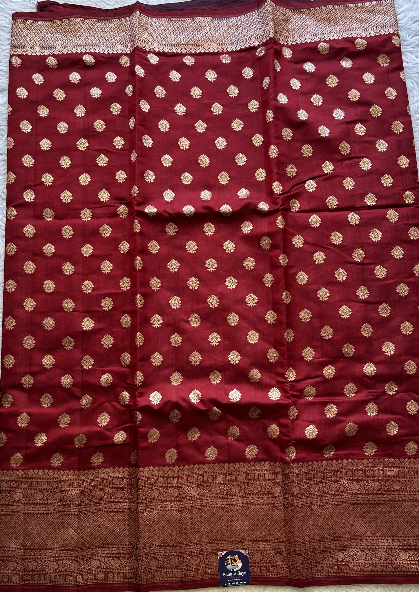 Chiniya Silk Saree Maroon Colored Exquisite with a Zari Border. - Sampradaya Designer Studio