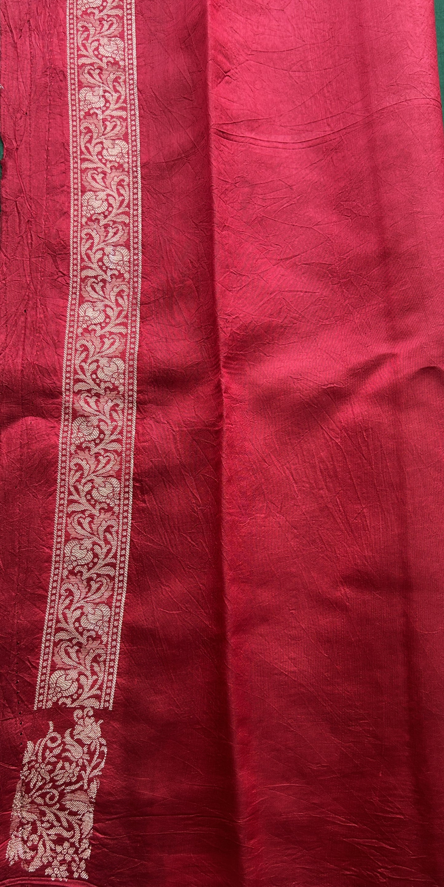 Chiniya Silk Saree Green Colored Exquisite with a Zari Border. - Sampradaya Designer Studio