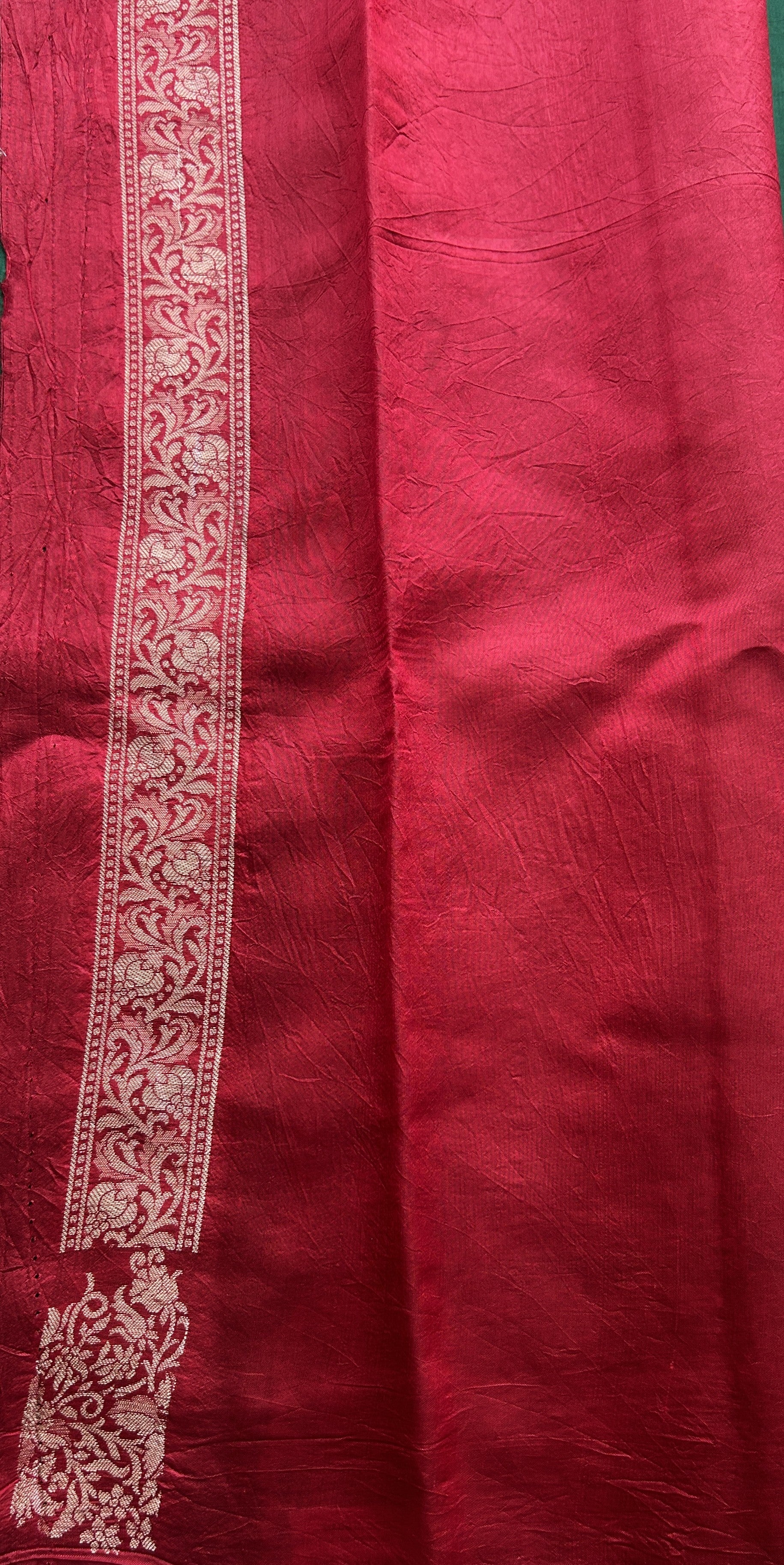 Chiniya Silk Saree Green Colored Exquisite with a Zari Border. - Sampradaya Designer Studio