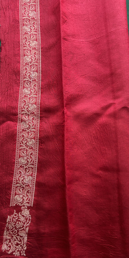 Chiniya Silk Saree Green Colored Exquisite with a Zari Border. - Sampradaya Designer Studio