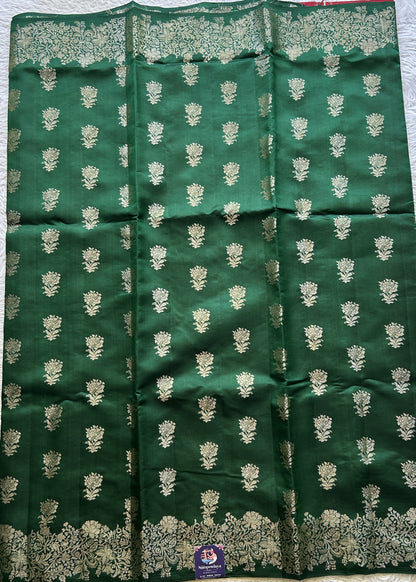 Chiniya Silk Saree Green Colored Exquisite with a Zari Border. - Sampradaya Designer Studio