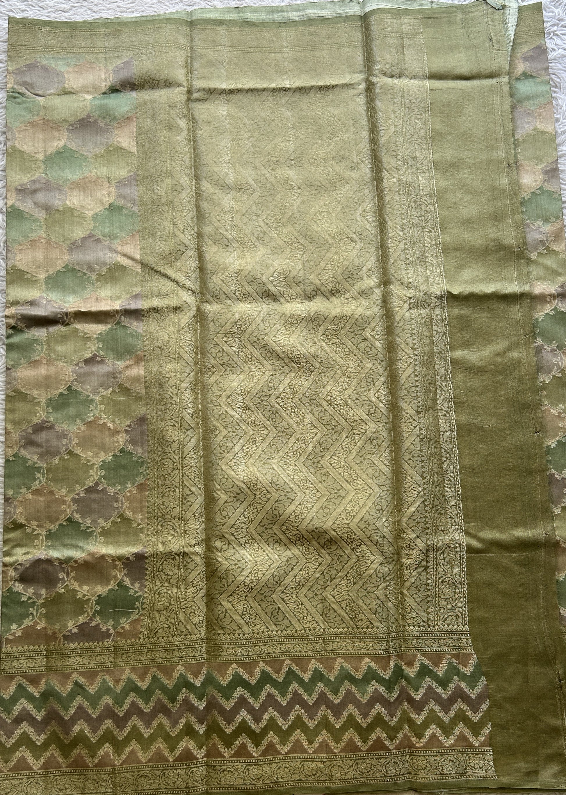 Chiniya Silk Saree Multi Colored Exquisite with a Zari Border. - Sampradaya Designer Studio