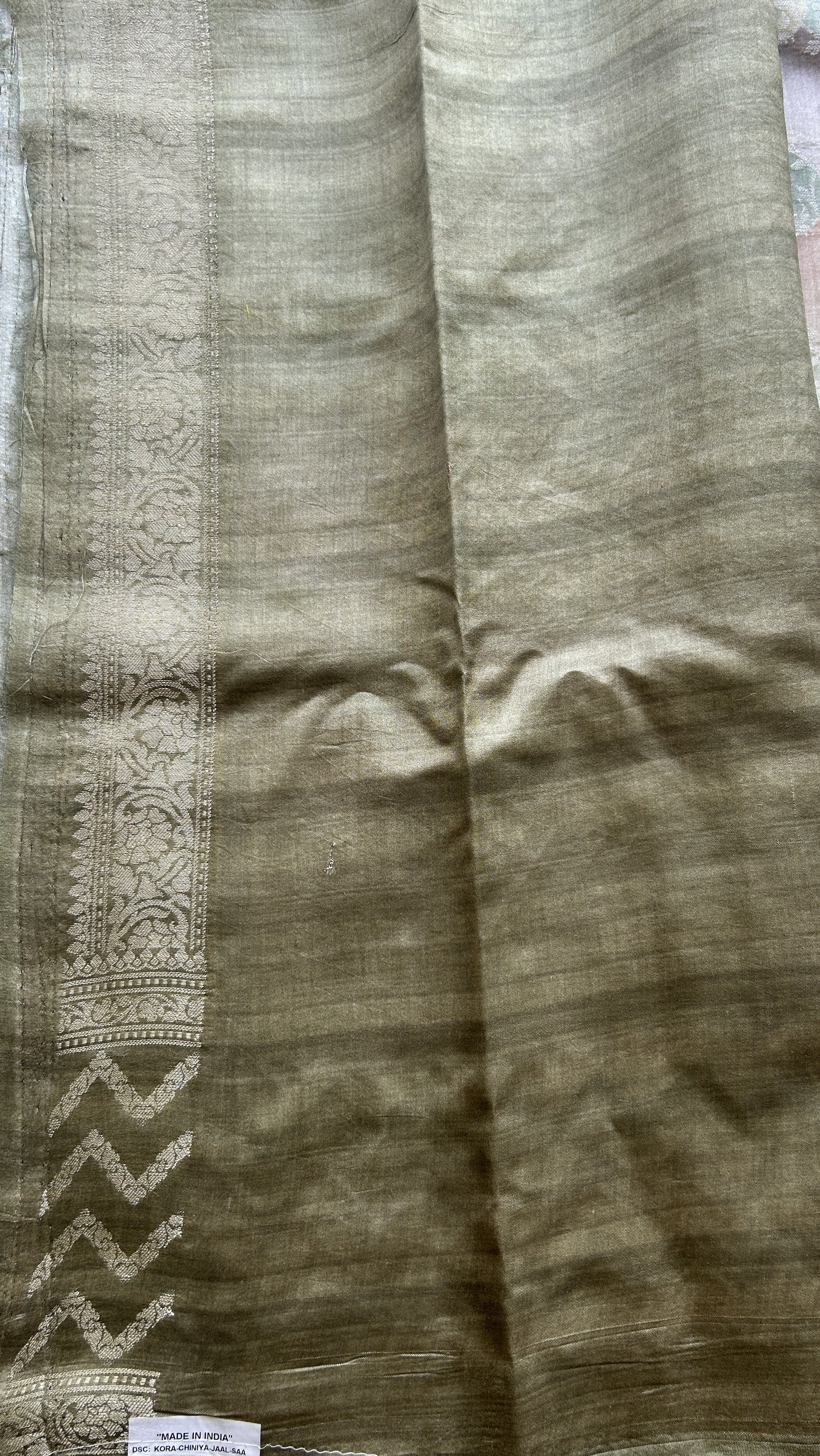 Chiniya Silk Saree Multi Colored Exquisite with a Zari Border. - Sampradaya Designer Studio