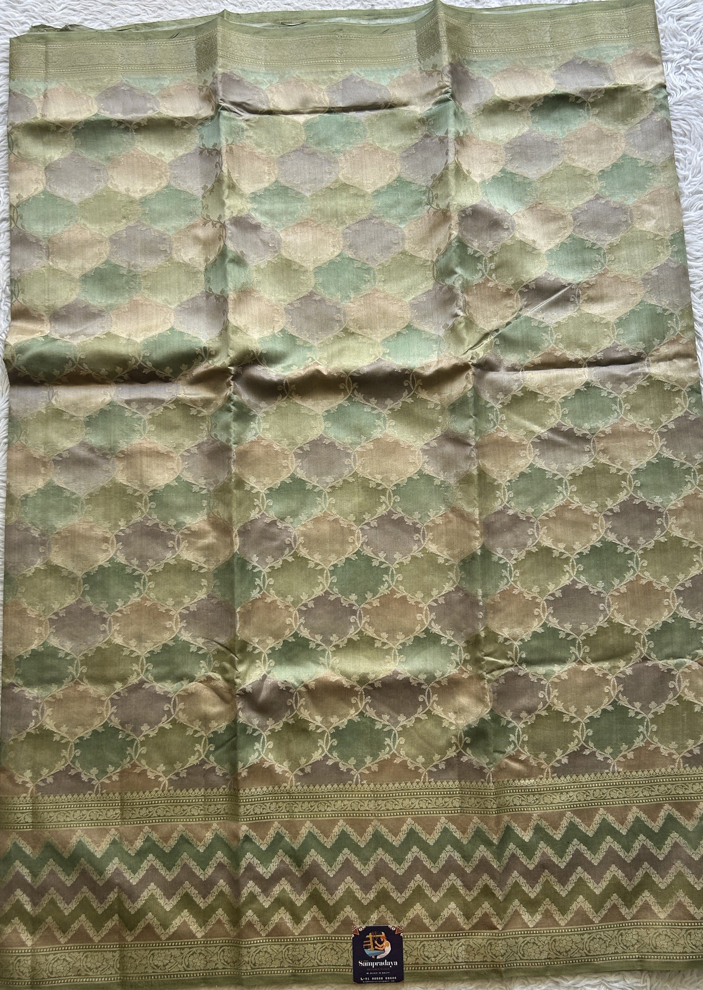 Chiniya Silk Saree Multi Colored Exquisite with a Zari Border. - Sampradaya Designer Studio