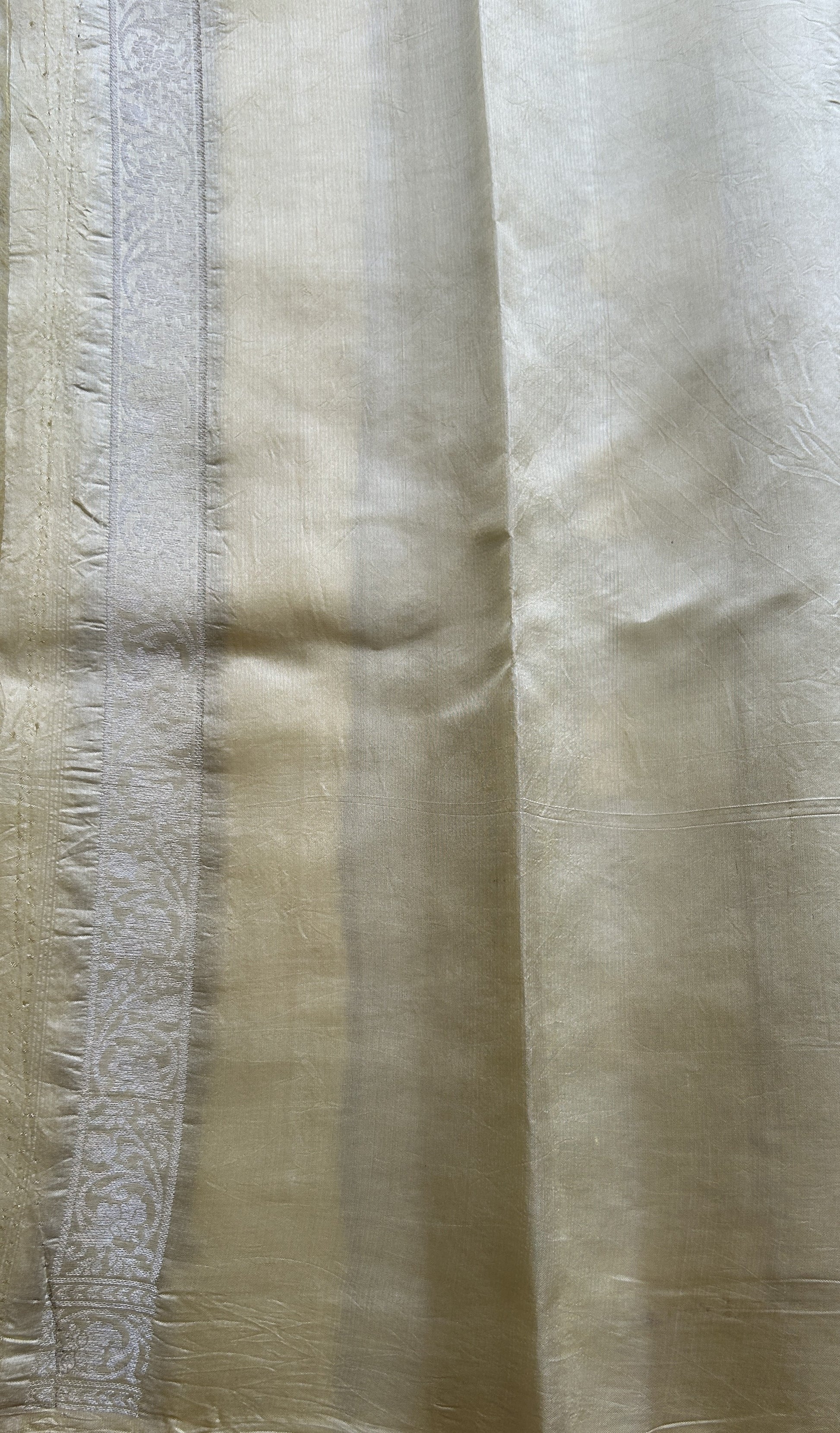 Chiniya Silk Saree Very Light Yellow Colored Exquisite with a Zari Border. - Sampradaya Designer Studio