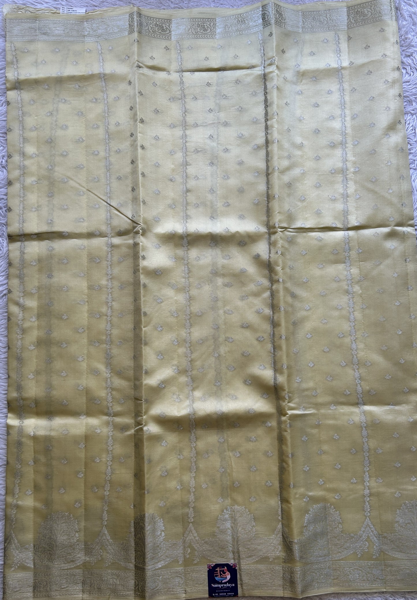 Chiniya Silk Saree Very Light Yellow Colored Exquisite with a Zari Border. - Sampradaya Designer Studio