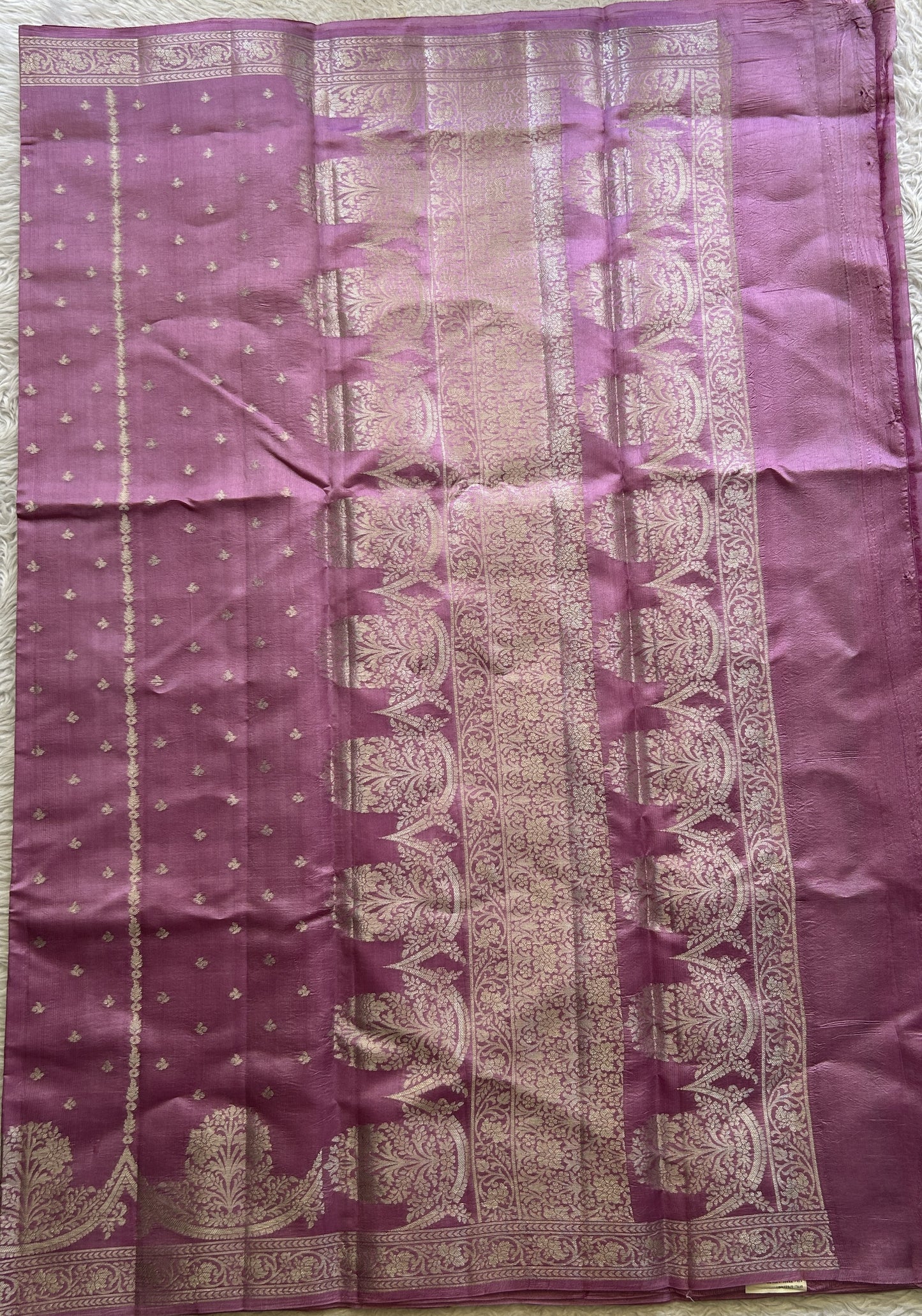 Chiniya Silk Saree Baby Pink Colored Exquisite with a Zari Border. - Sampradaya Designer Studio