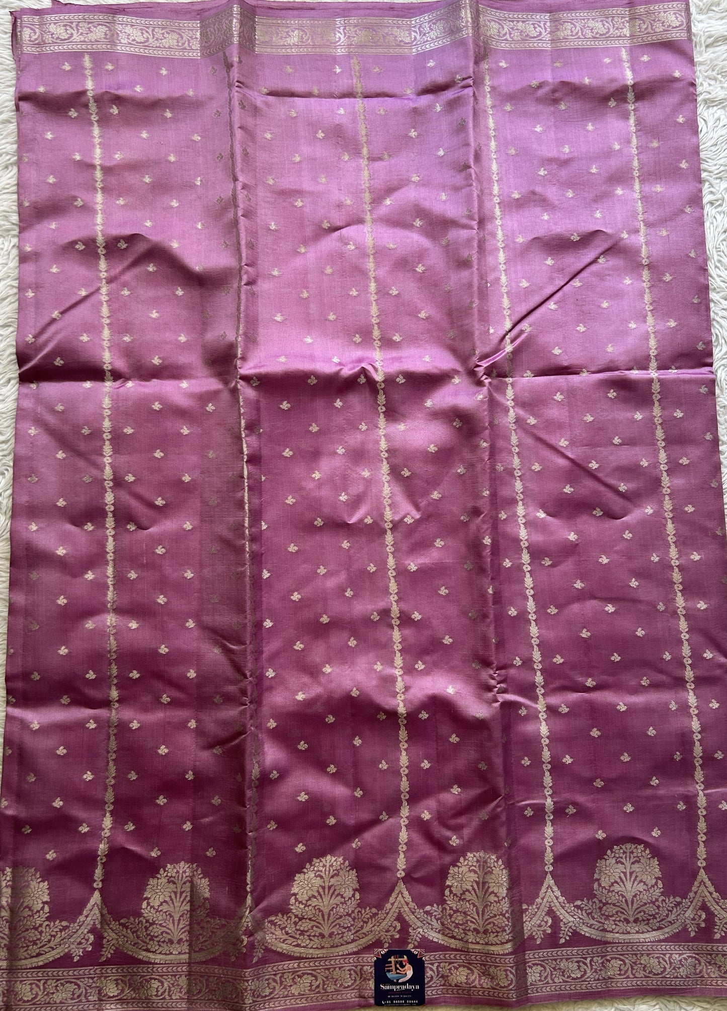 Chiniya Silk Saree Baby Pink Colored Exquisite with a Zari Border. - Sampradaya Designer Studio