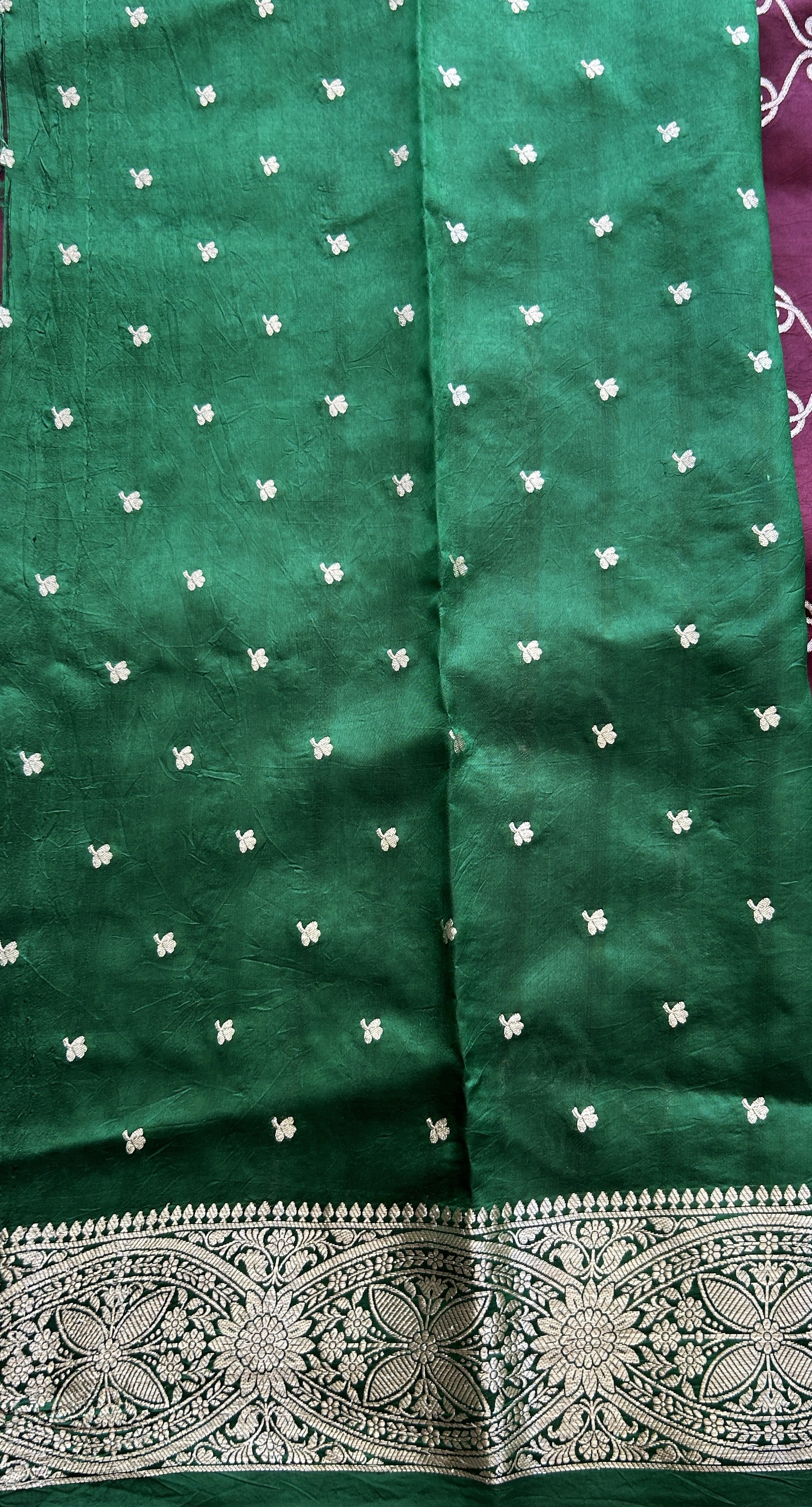Chiniya Silk Saree Wine Colored Exquisite with a Zari Border. - Sampradaya Designer Studio