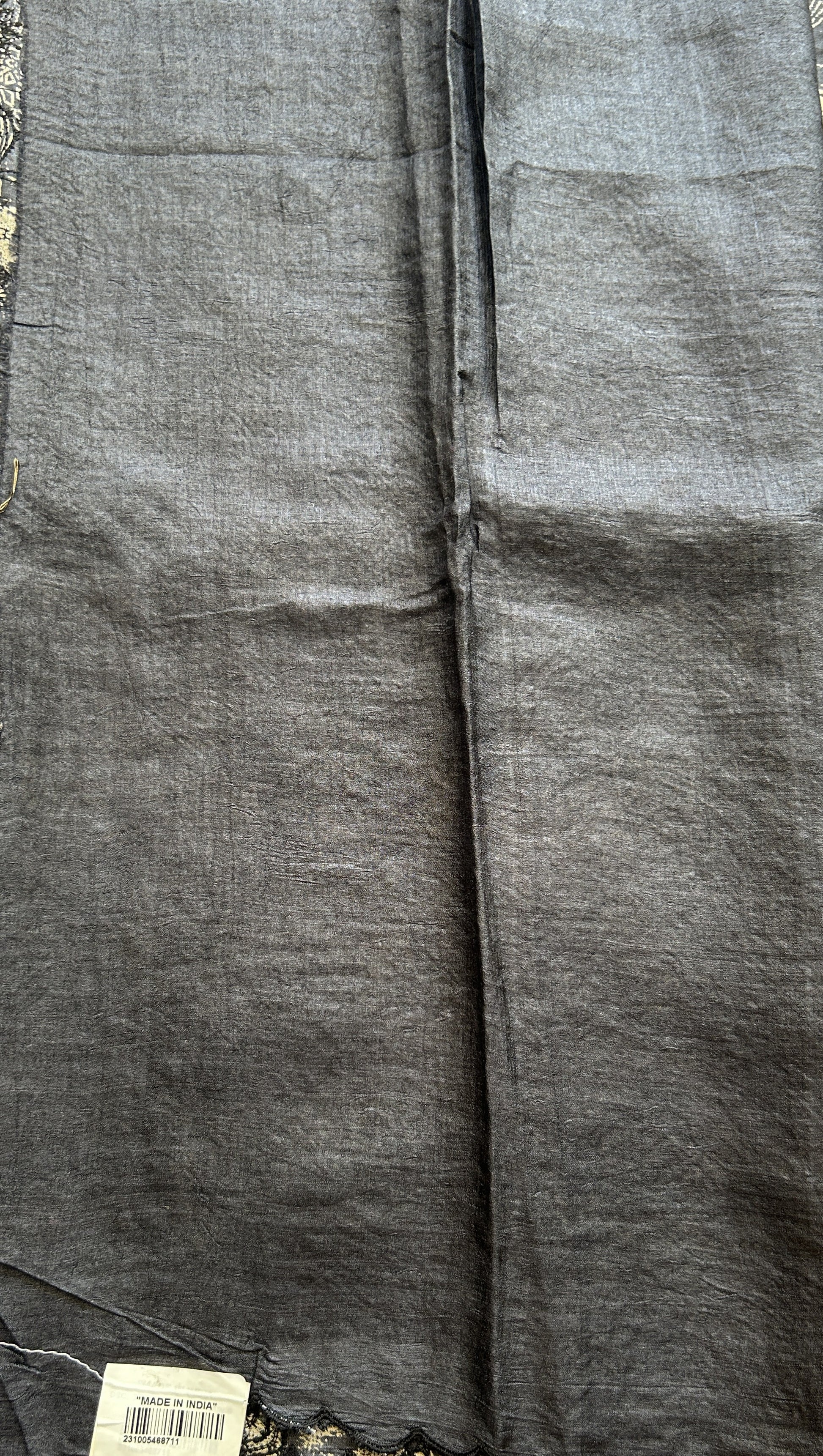 Pure Tussar Silk Saree Black Color Elegantly Paired with a Scallop Border. - Sampradaya Designer Studio