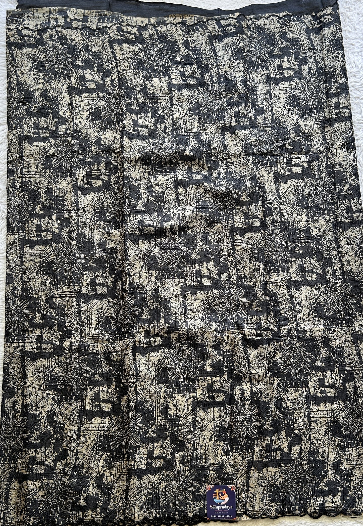 Pure Tussar Silk Saree Black Color Elegantly Paired with a Scallop Border. - Sampradaya Designer Studio