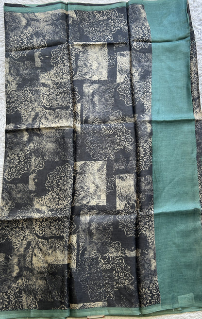 Pure Tussar Silk Saree Black Color Elegantly Paired with a Borderless. - Sampradaya Designer Studio