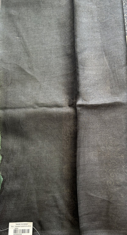 Pure Tussar Silk Saree Black Color Elegantly Paired with a Borderless. - Sampradaya Designer Studio