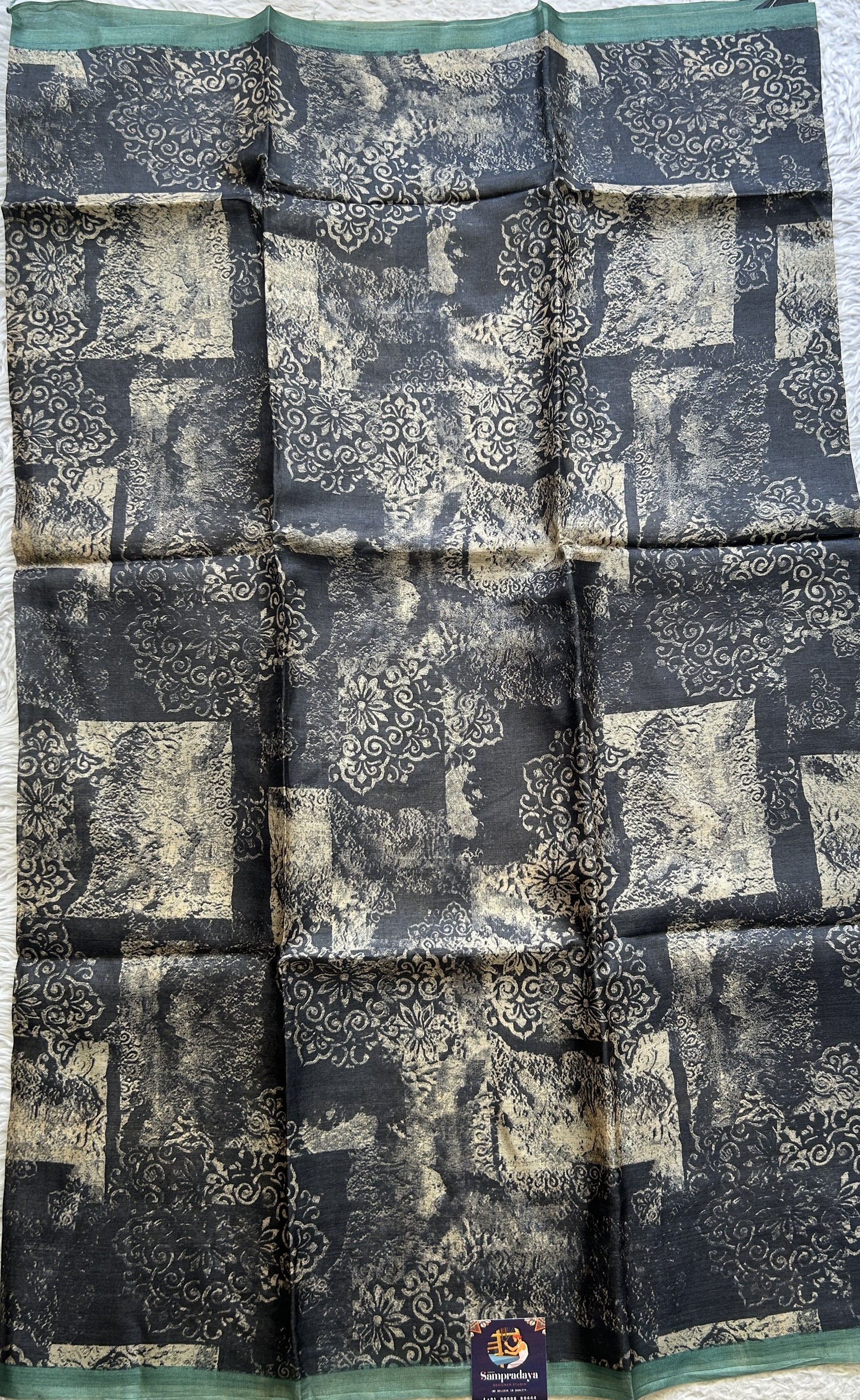 Pure Tussar Silk Saree Black Color Elegantly Paired with a Borderless. - Sampradaya Designer Studio