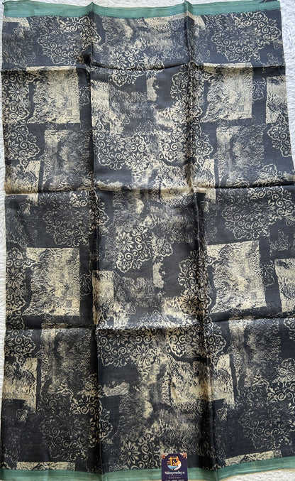 Pure Tussar Silk Saree Black Color Elegantly Paired with a Borderless. - Sampradaya Designer Studio