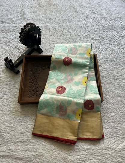 Chanderi Silk Allover Saree White color Elegantly Paired with a Zari border - Sampradaya Designer Studio
