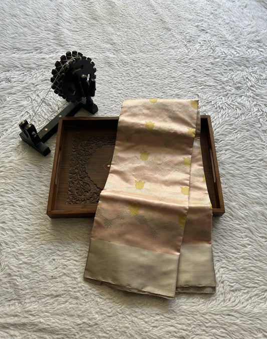 Chanderi Silk Allover Saree Very Light Peach color Elegantly Paired with a Zari border - Sampradaya Designer Studio