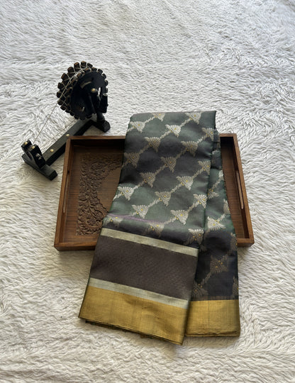Chanderi Silk Allover Saree Dark Green color Elegantly Paired with a Double Zari border - Sampradaya Designer Studio