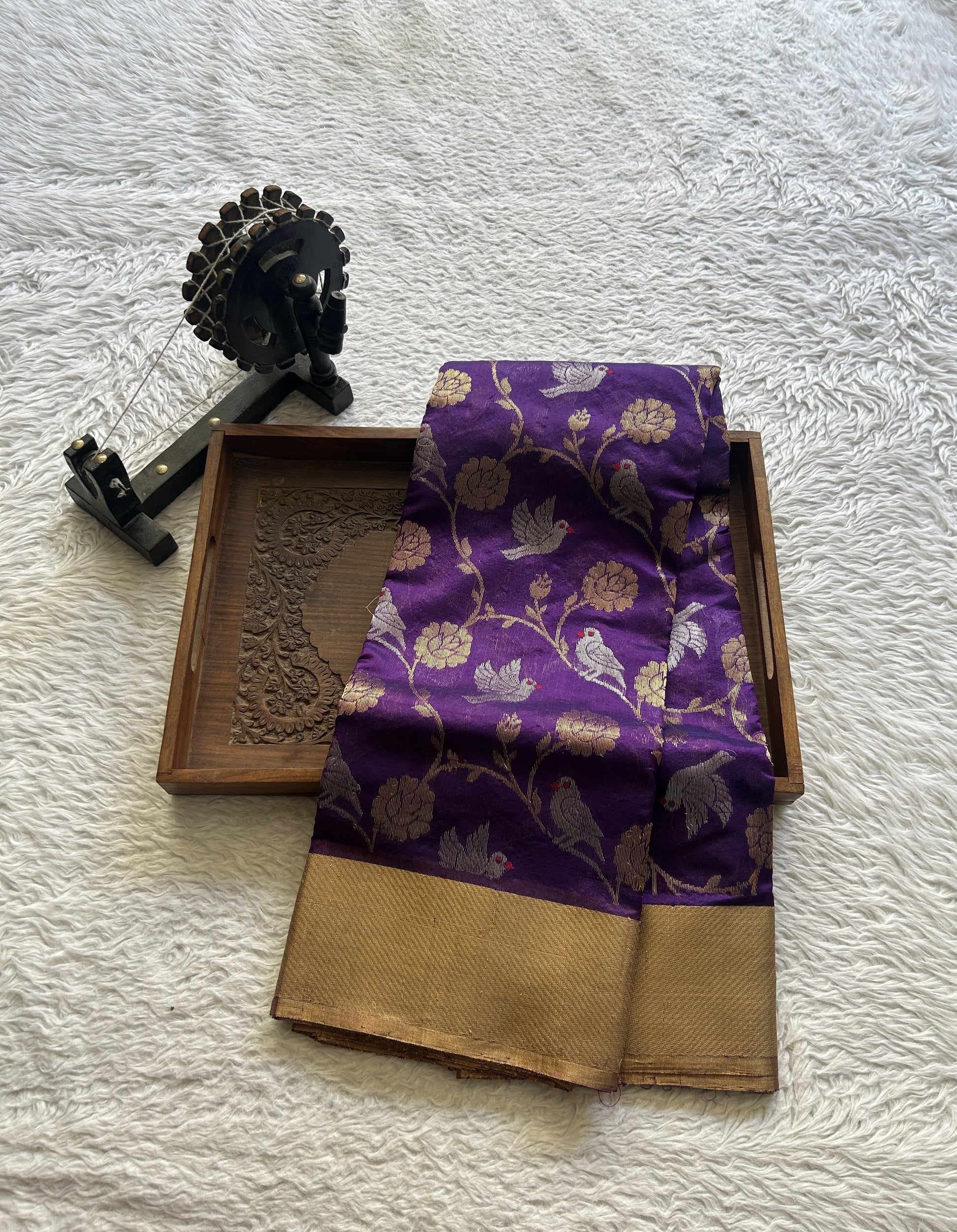 Chanderi Silk Allover Saree Violet Color Elegantly Paired with a Zari border - Sampradaya Designer Studio