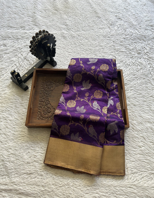 Chanderi Silk Allover Saree Violet Color Elegantly Paired with a Zari border - Sampradaya Designer Studio
