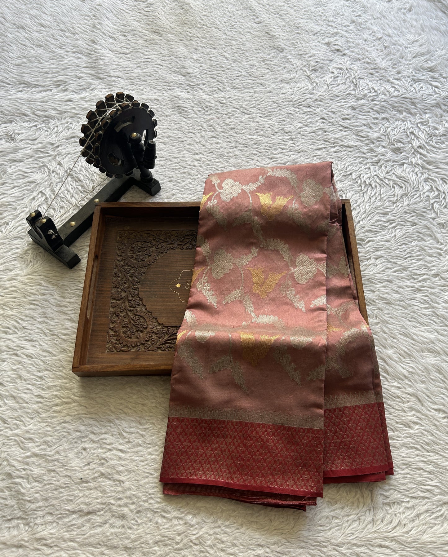 Chanderi Silk Allover Saree Onion Pink Color Elegantly Paired with a Zari border - Sampradaya Designer Studio