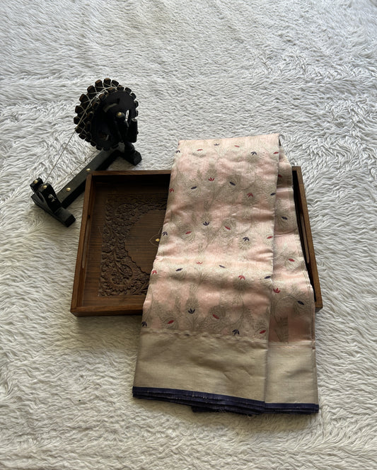 Chanderi Silk Allover Saree Very Light Pink Color Elegantly Paired with a Zari border - Sampradaya Designer Studio