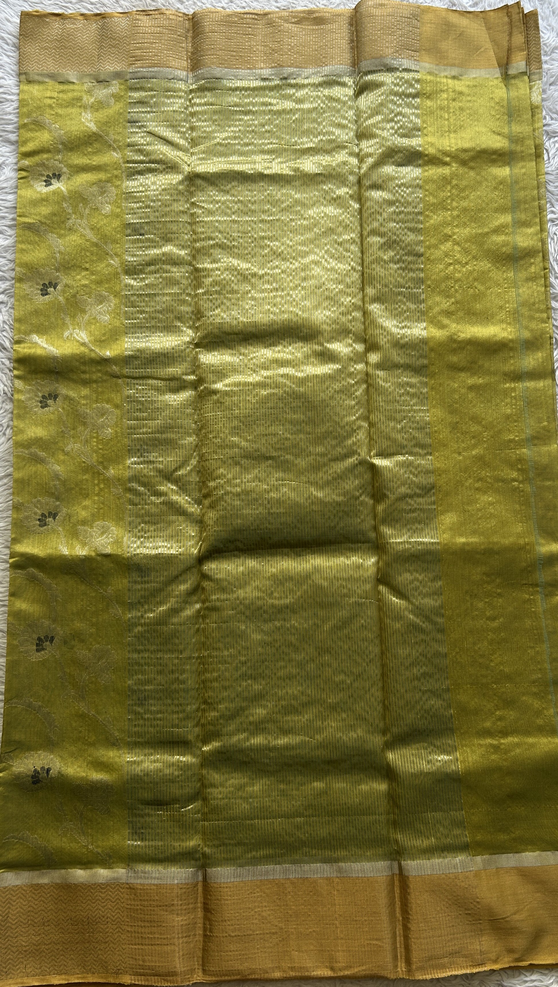 Chanderi Silk Allover Saree Lime Green Color Elegantly Paired with a Zari border - Sampradaya Designer Studio