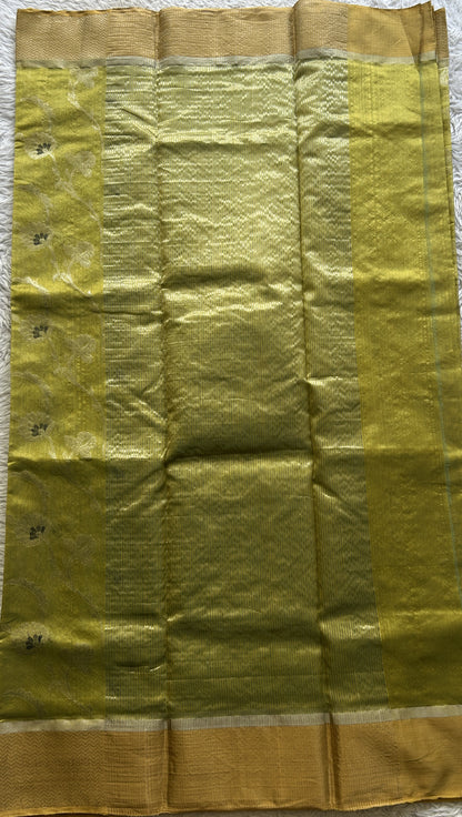 Chanderi Silk Allover Saree Lime Green Color Elegantly Paired with a Zari border - Sampradaya Designer Studio