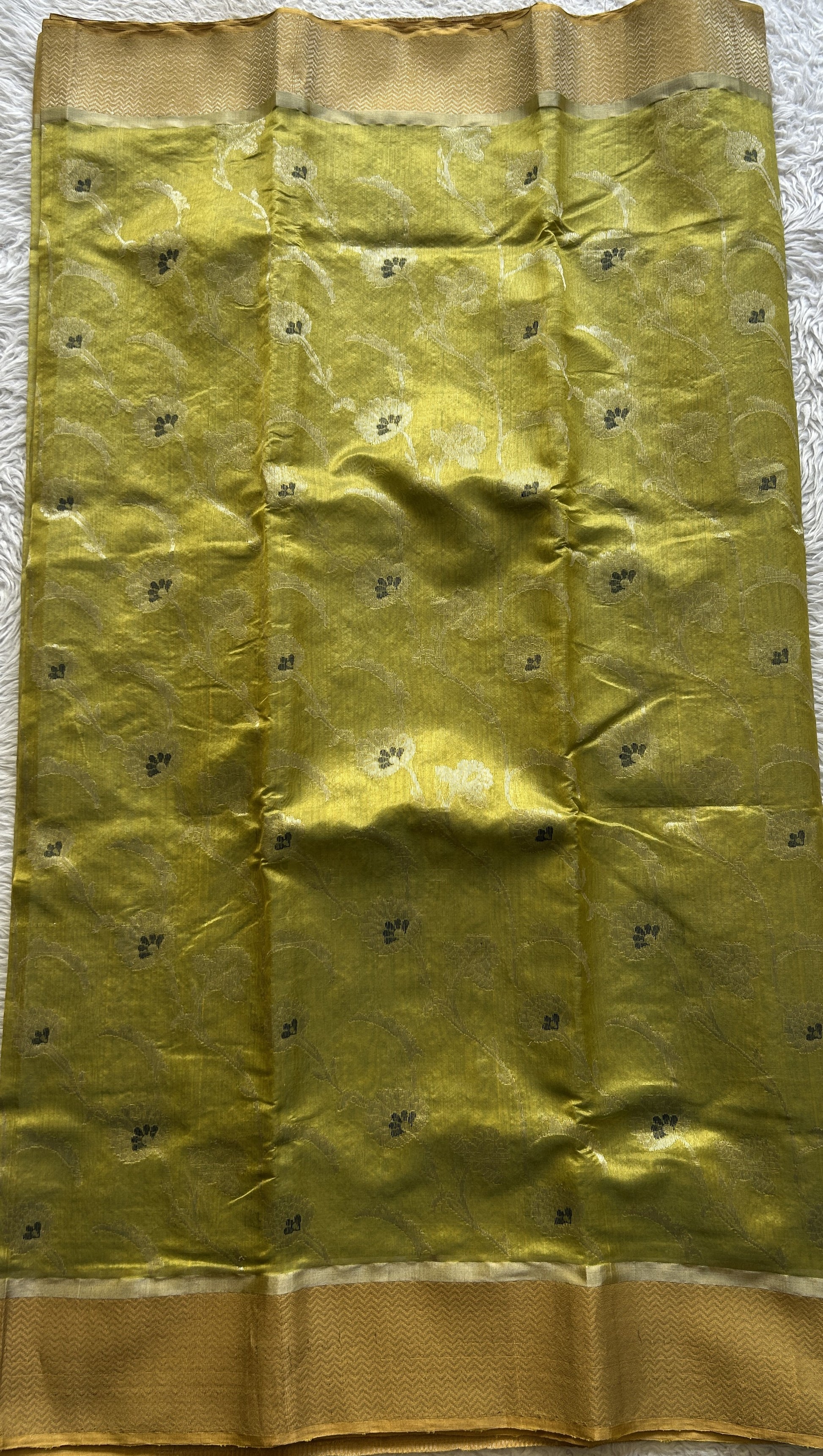 Chanderi Silk Allover Saree Lime Green Color Elegantly Paired with a Zari border - Sampradaya Designer Studio