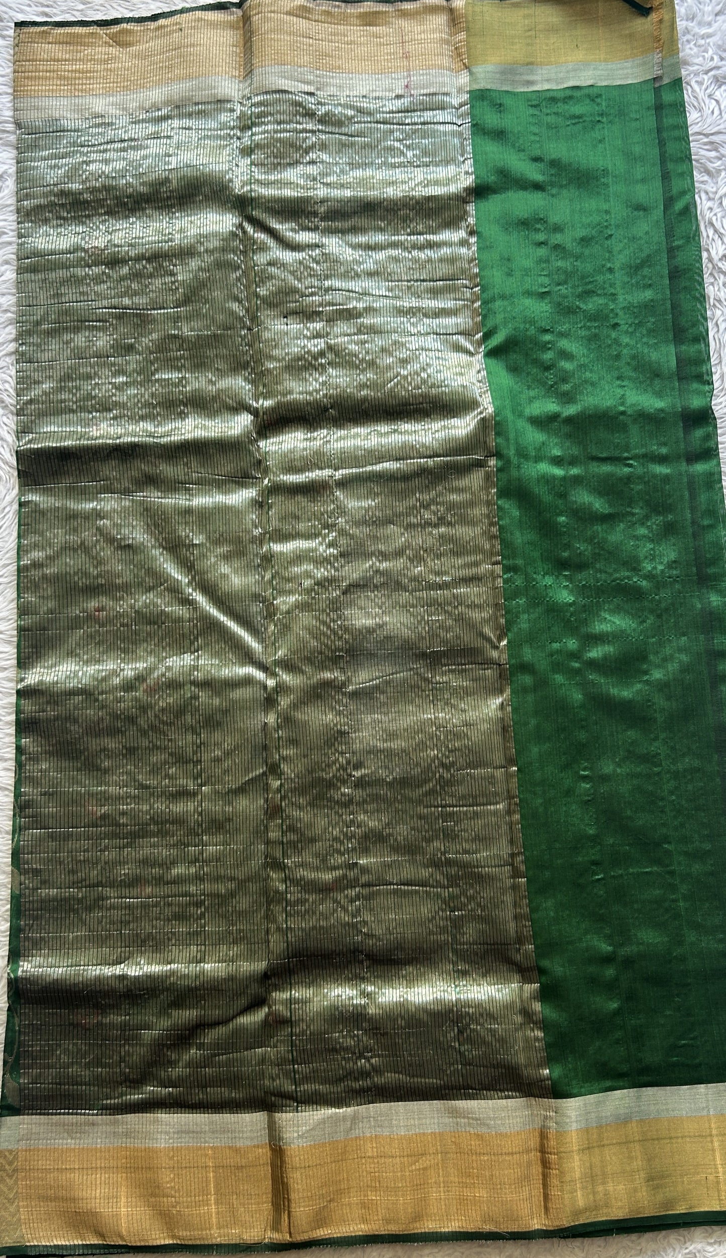 Chanderi Silk Allover Saree Green Color Elegantly Paired with a Zari border - Sampradaya Designer Studio