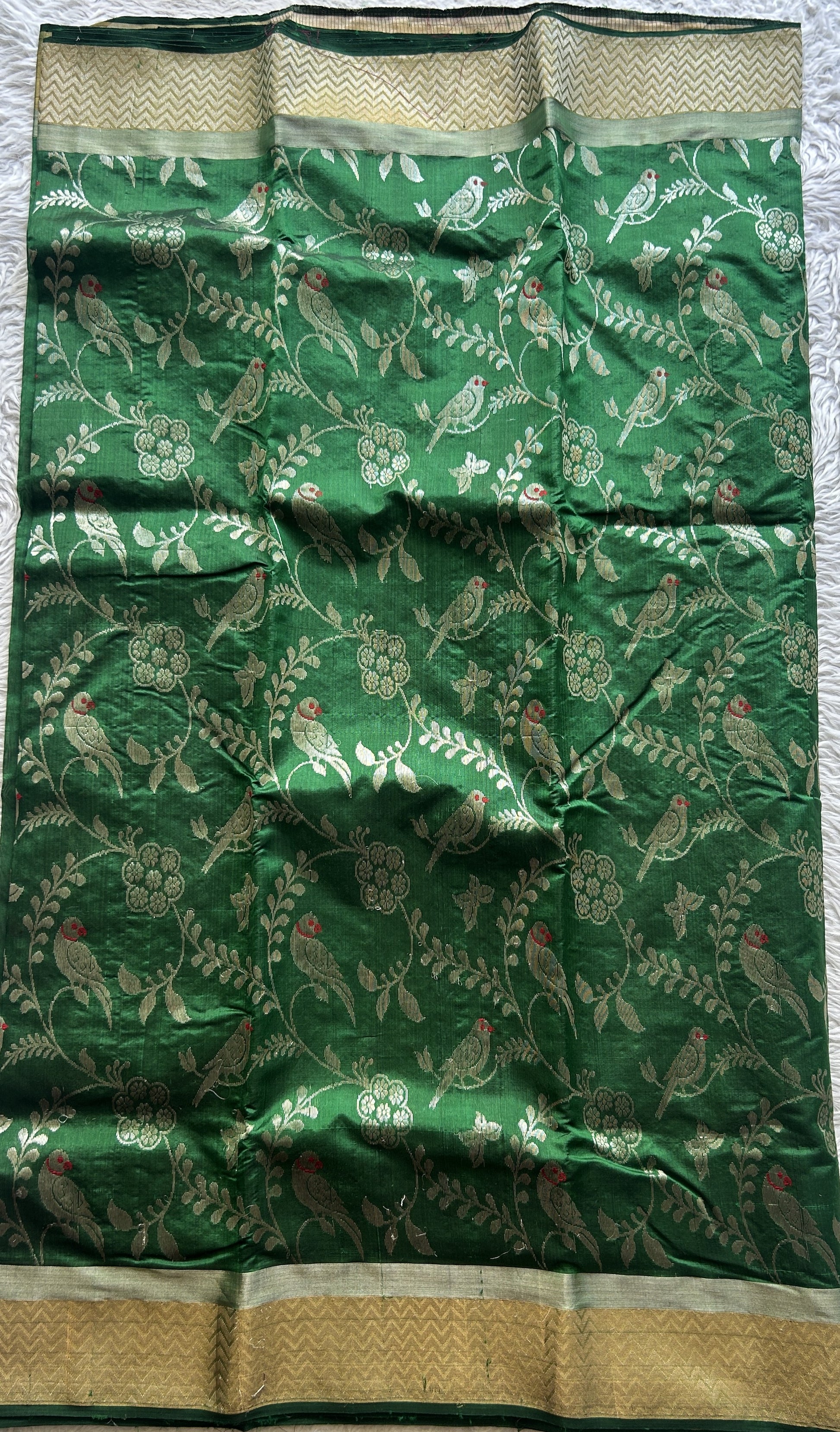 Chanderi Silk Allover Saree Green Color Elegantly Paired with a Zari border - Sampradaya Designer Studio