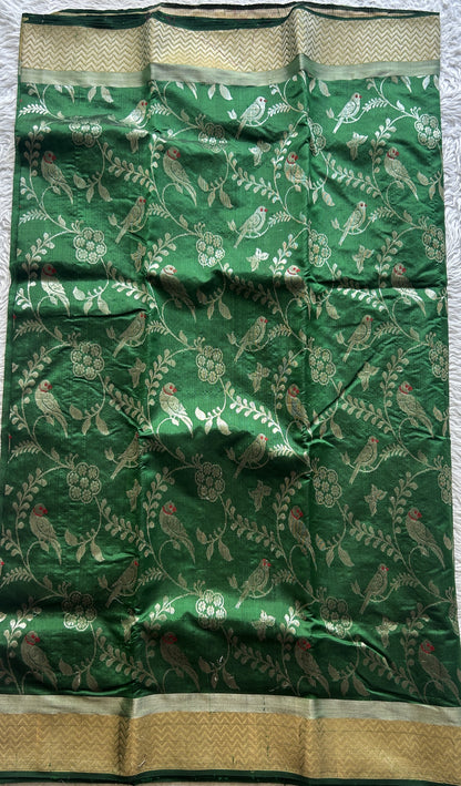 Chanderi Silk Allover Saree Green Color Elegantly Paired with a Zari border - Sampradaya Designer Studio