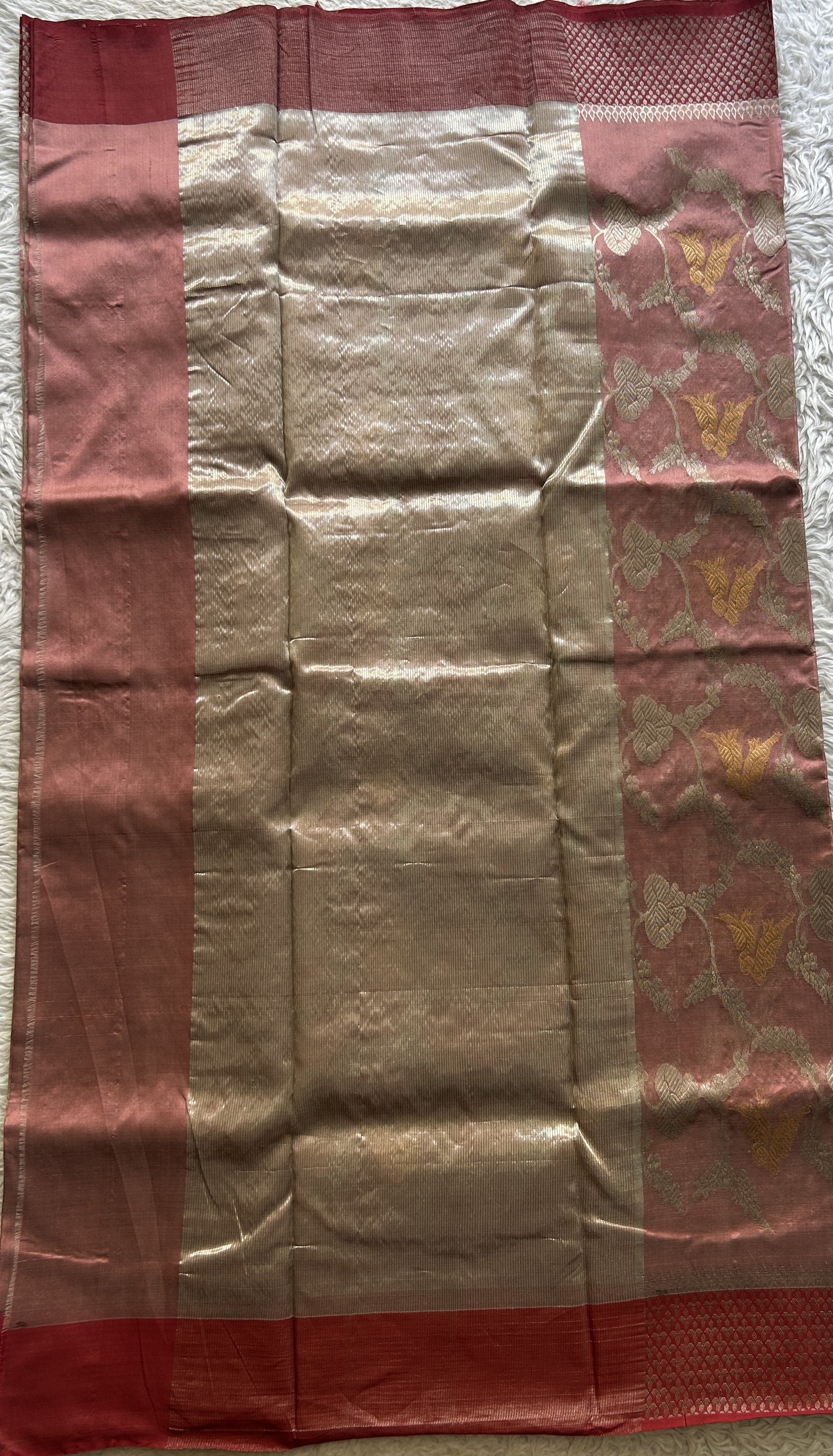 Chanderi Silk Allover Saree Onion Pink Color Elegantly Paired with a Zari border - Sampradaya Designer Studio