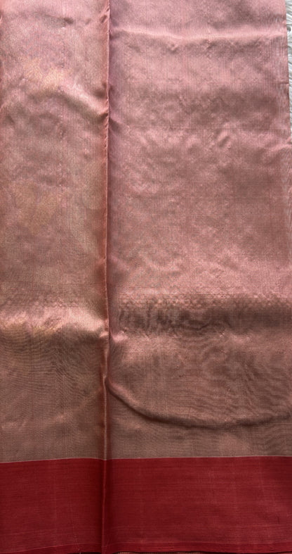 Chanderi Silk Allover Saree Onion Pink Color Elegantly Paired with a Zari border - Sampradaya Designer Studio