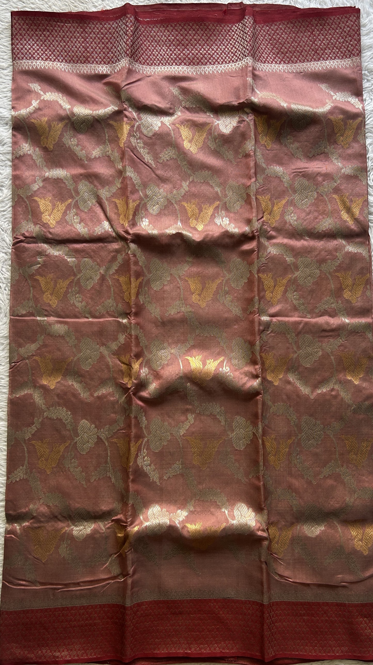 Chanderi Silk Allover Saree Onion Pink Color Elegantly Paired with a Zari border - Sampradaya Designer Studio