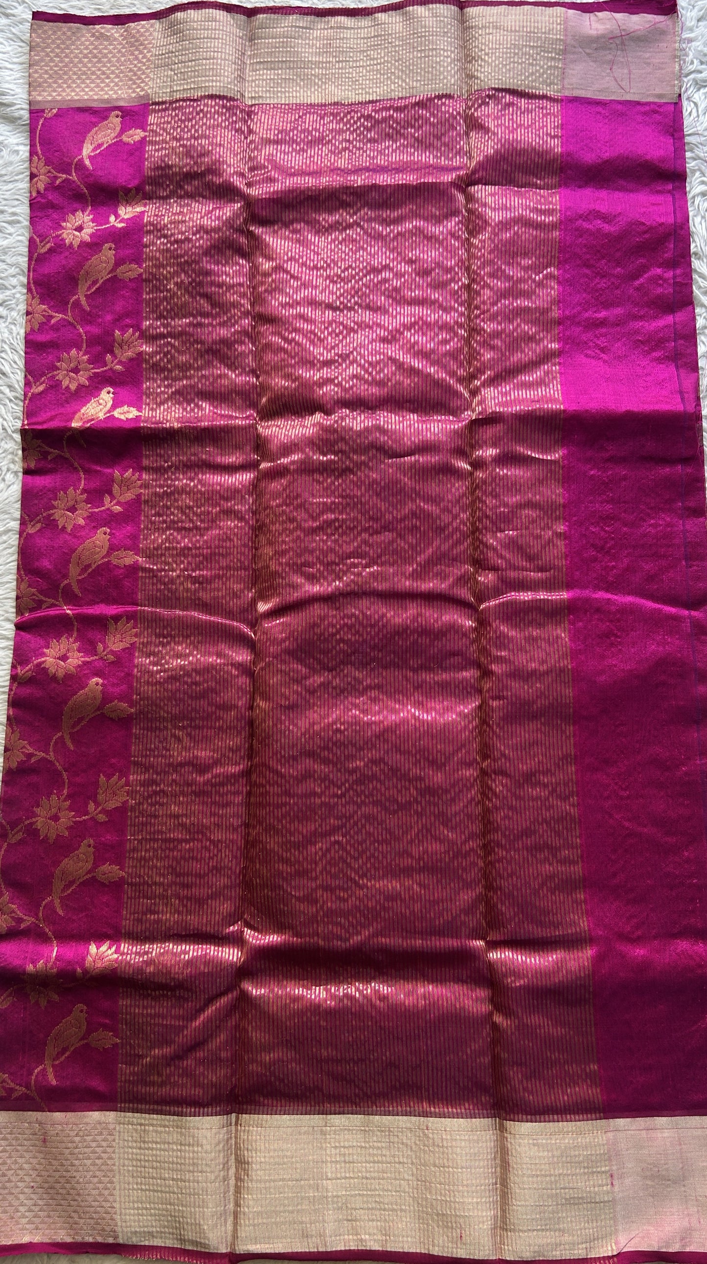 Chanderi Silk Allover Saree Hot Pink Color Elegantly Paired with a Zari border - Sampradaya Designer Studio