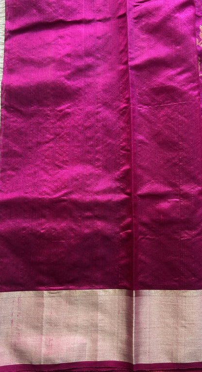 Chanderi Silk Allover Saree Hot Pink Color Elegantly Paired with a Zari border - Sampradaya Designer Studio