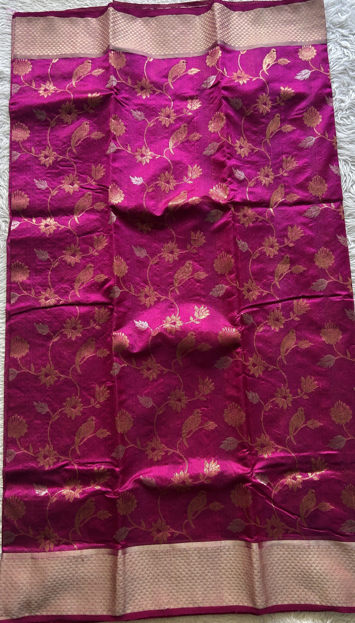 Chanderi Silk Allover Saree Hot Pink Color Elegantly Paired with a Zari border - Sampradaya Designer Studio