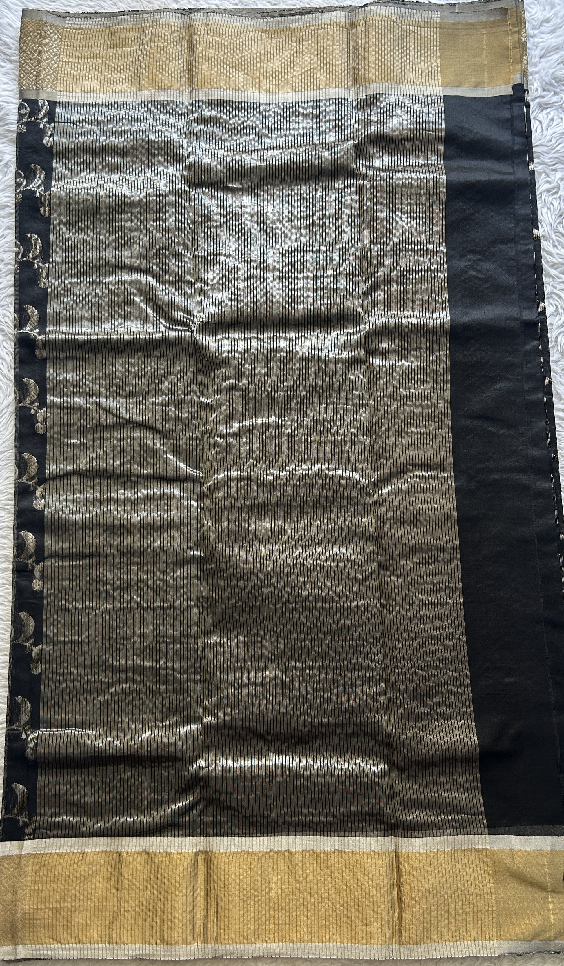 Chanderi Silk Allover Saree Black Color Elegantly Paired with a Zari border - Sampradaya Designer Studio