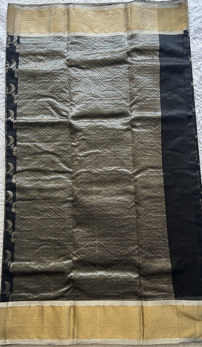 Chanderi Silk Allover Saree Black Color Elegantly Paired with a Zari border - Sampradaya Designer Studio