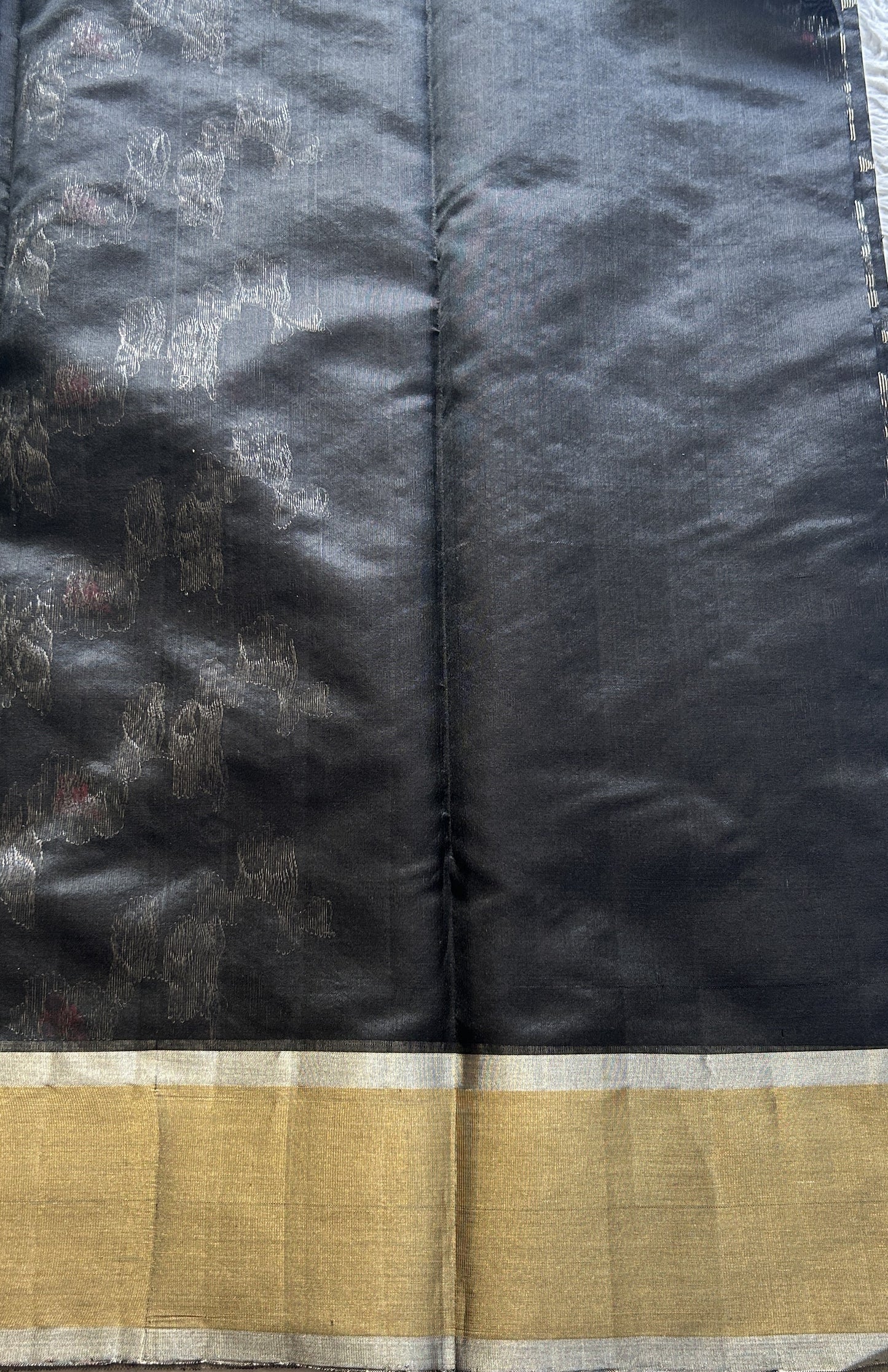 Chanderi Silk Allover Saree Black Color Elegantly Paired with a Zari border - Sampradaya Designer Studio
