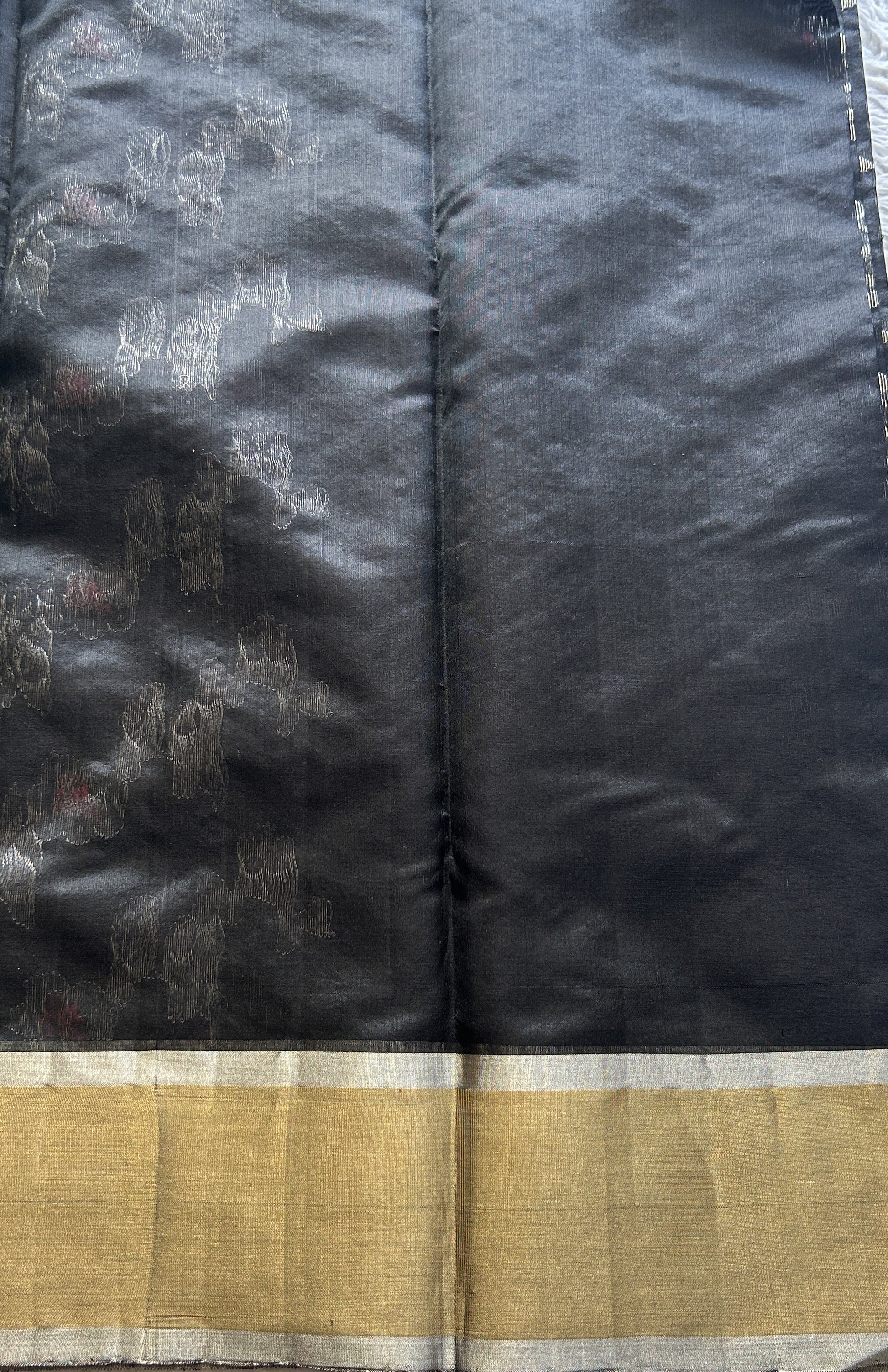 Chanderi Silk Allover Saree Black Color Elegantly Paired with a Zari border - Sampradaya Designer Studio