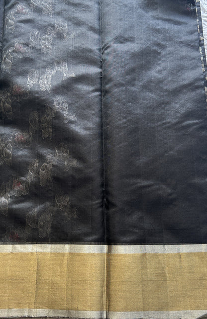 Chanderi Silk Allover Saree Black Color Elegantly Paired with a Zari border - Sampradaya Designer Studio